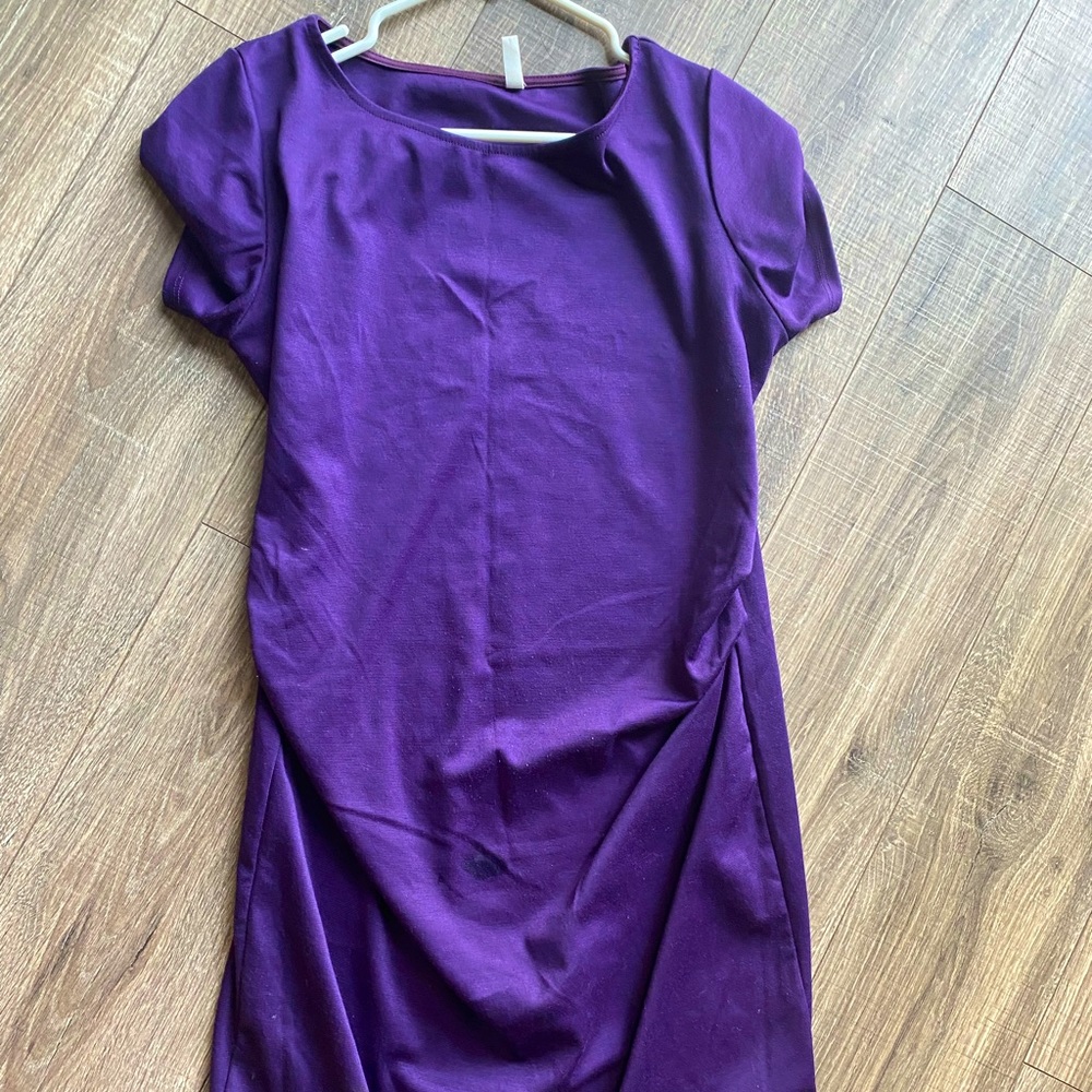 Purple Short Sleeve Fitted Maternity Dress xl